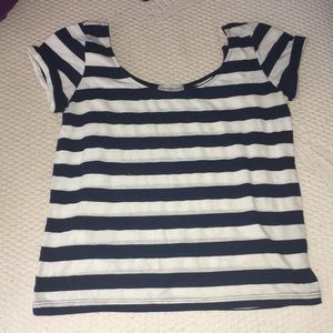 Blue and White Striped Top with Bow in Back
